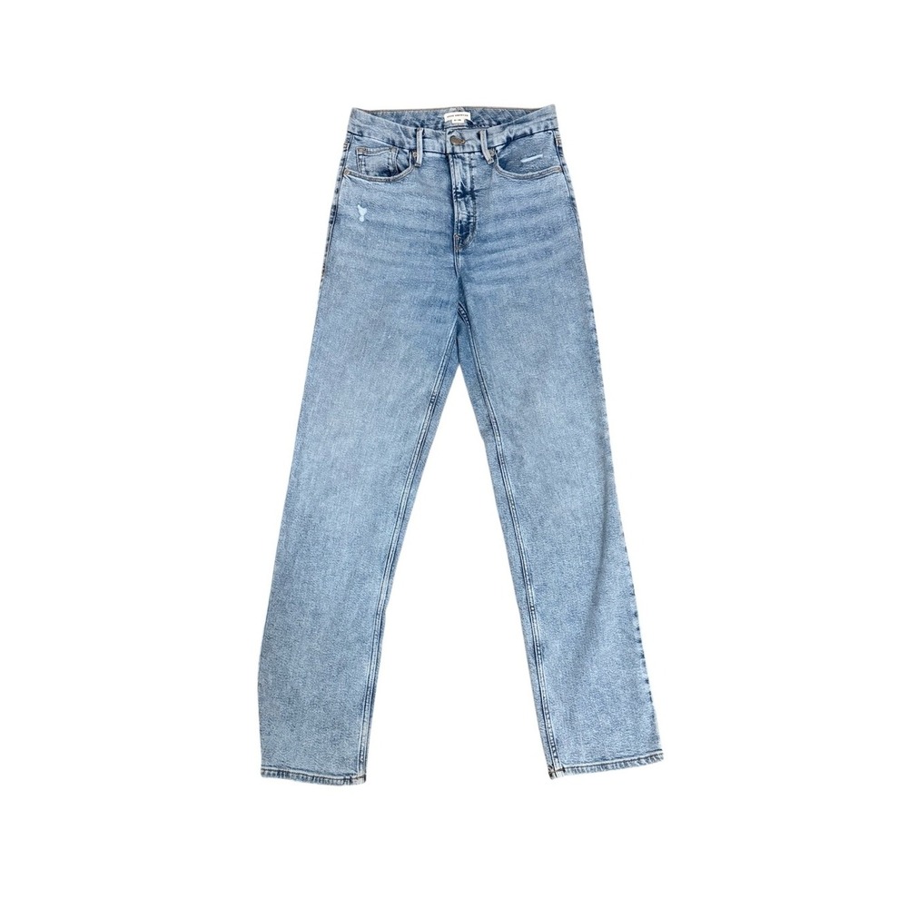 Good American High Rise Straight Leg Jeans Light‎ Wash Blue Size 8/29 Distressed